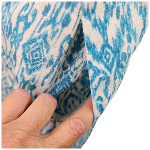 Cynthia Rowley Dress Women 2 Blue Linen Sleeveless Geometric Print Lined Pockets - Picture 10 of 15